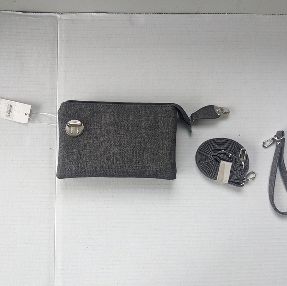 Caracol VEGAN TEXTURED LEATHER "GREY TWEED LOOK" CROSSBODY BAG WRISTLET … - Picture 11 of 15
